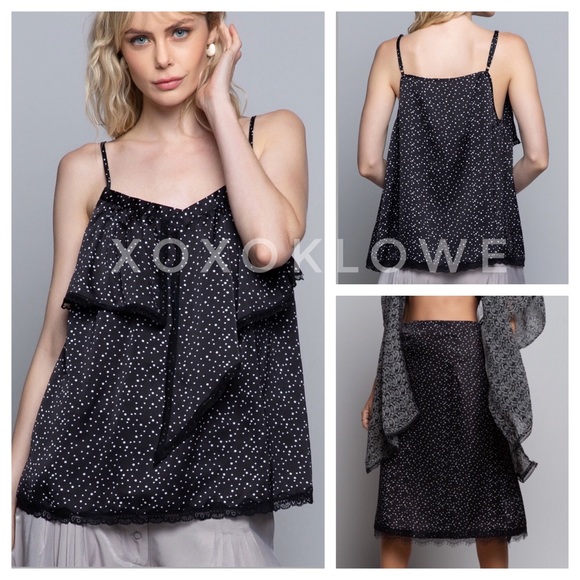 Black Satin Polka Dot Sleeveless Cami Blouse - Picture 3 of 9